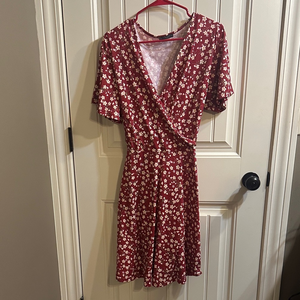 Floral Red Wrap Dress